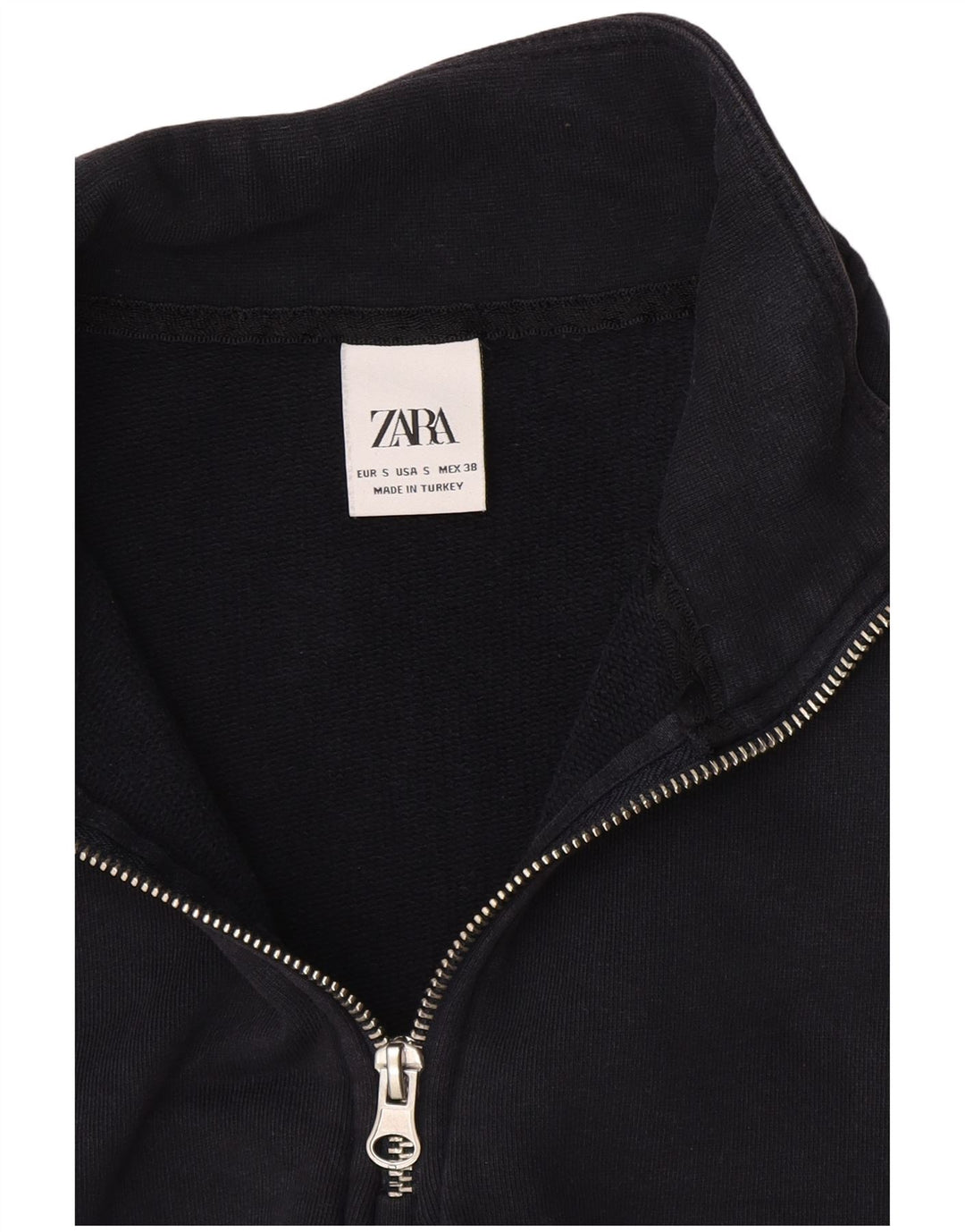 Zara Mujer Zip Neck Sudadera Jumper UK 10 Small Azul Marino