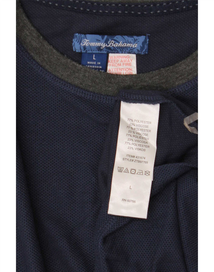 Tommy Bahama Hombre Top Manga Larga Grande Azul Marino Colorblock Poliéster