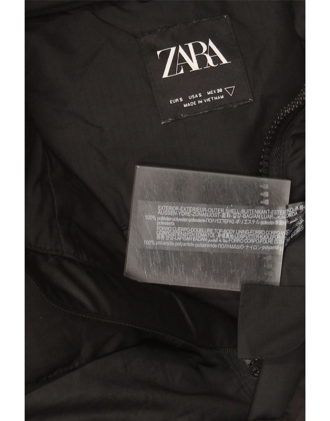 ZARA Chaqueta acolchada holgada con capucha para hombre UK 36 Small Poliéster negro