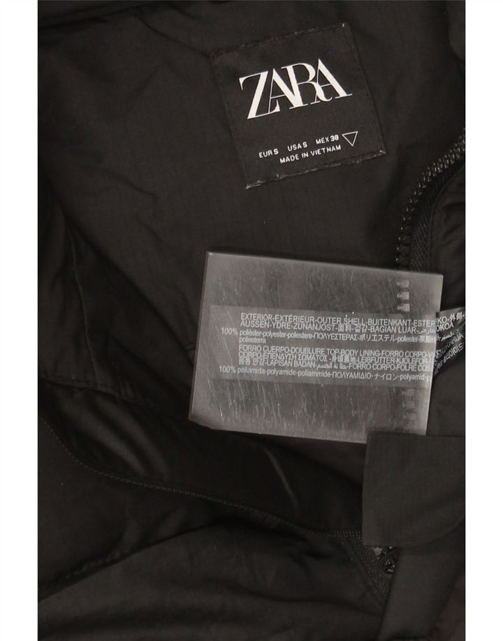 ZARA Chaqueta acolchada holgada con capucha para hombre UK 36 Small Poliéster negro