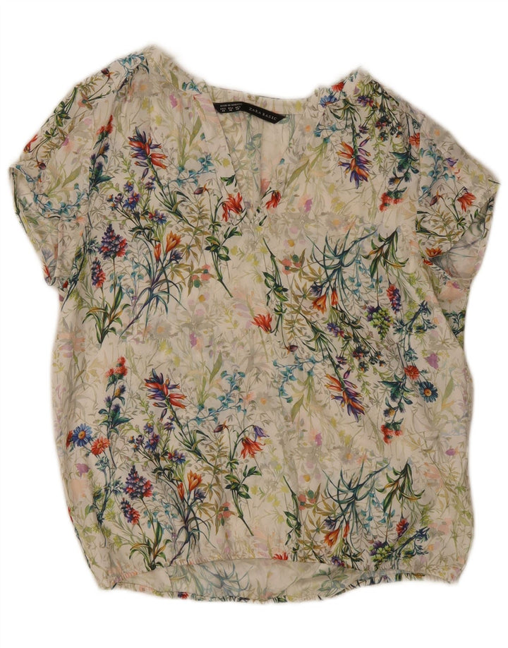 Zara Mujer Blusa Top UK 40 Mediano Poliéster Floral Multicolor