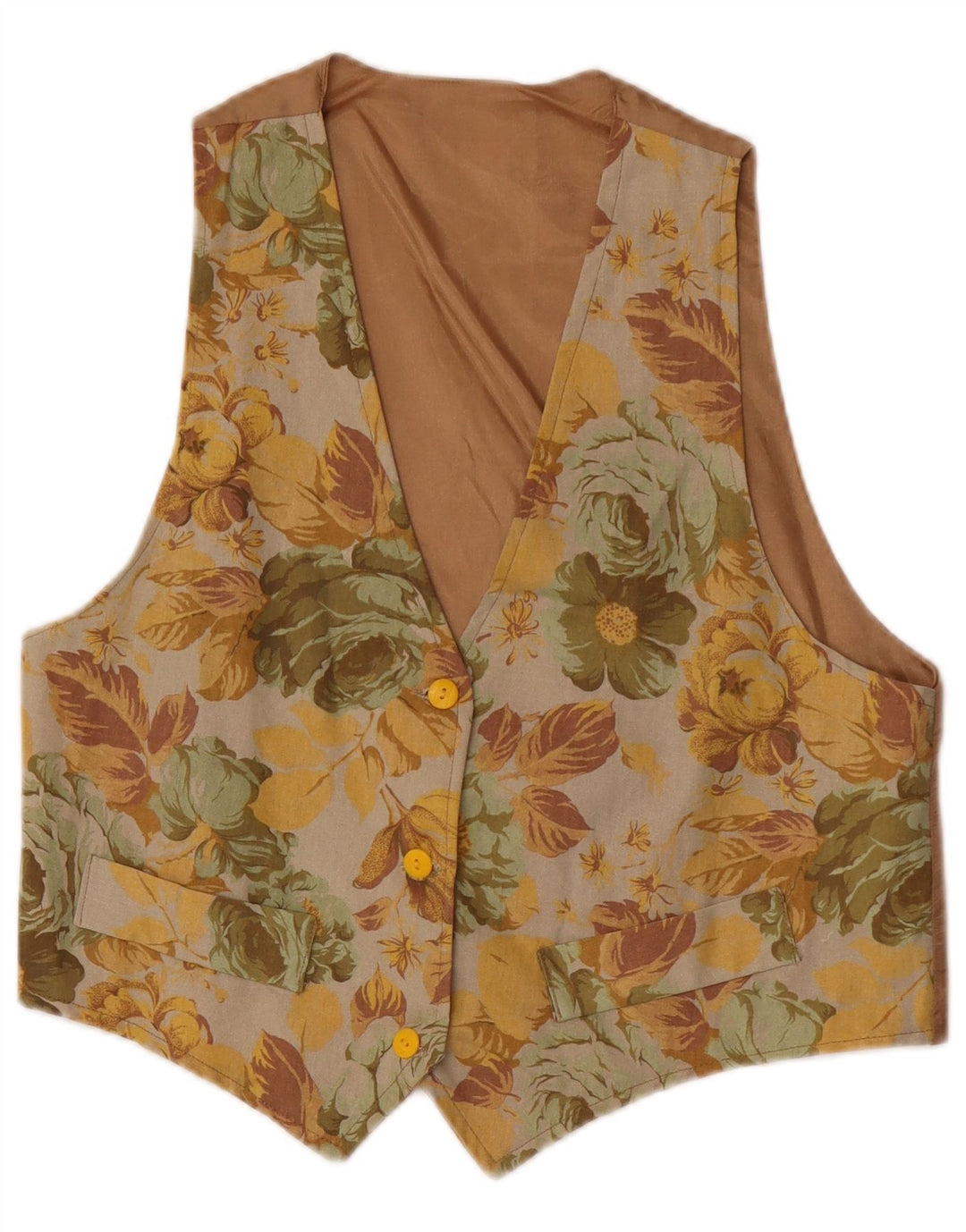 Vintage mujer chaleco Reino Unido 12 marrón medio floral