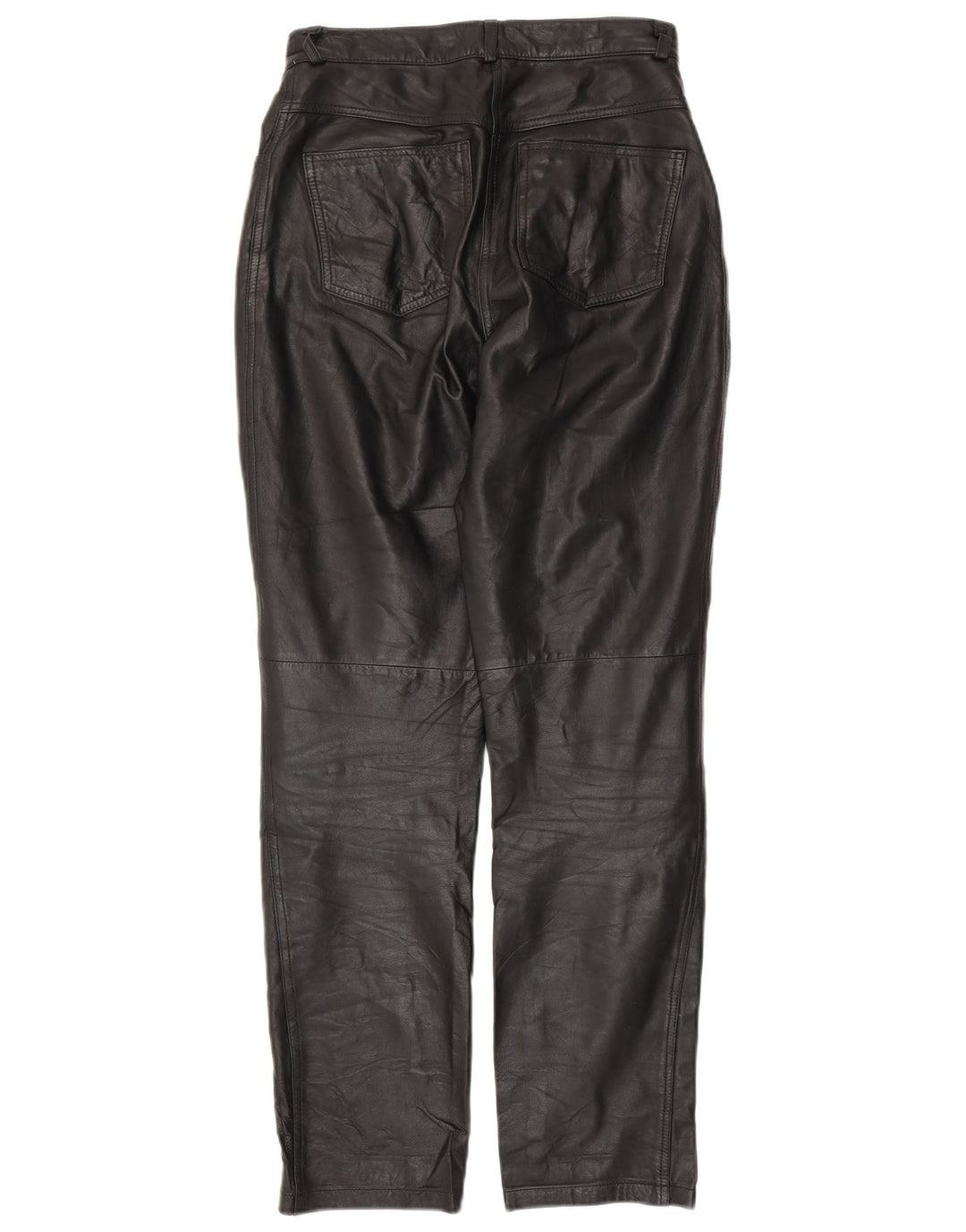 VINTAGE Pantalones de cuero cónicos para mujer Reino Unido 10 Pequeño W28 L30 Cuero Negro