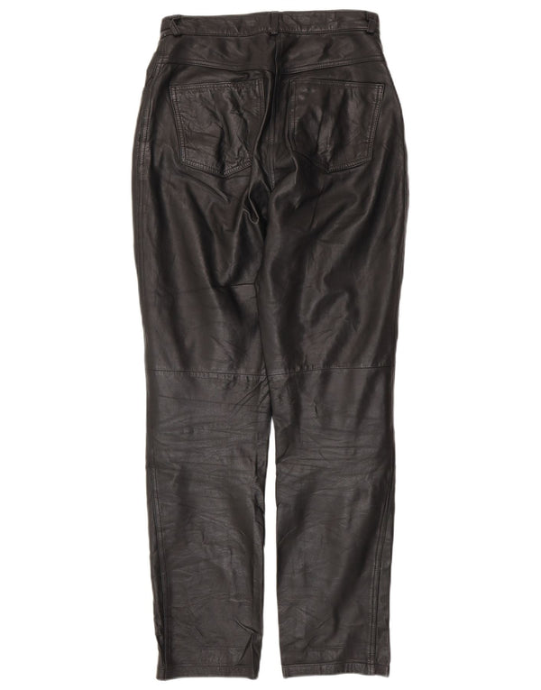 VINTAGE Pantalones de cuero cónicos para mujer Reino Unido 10 Pequeño W28 L30 Cuero Negro