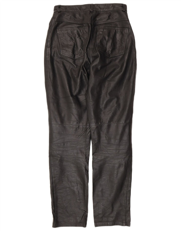 VINTAGE Pantalones de cuero cónicos para mujer Reino Unido 10 Pequeño W28 L30 Cuero Negro