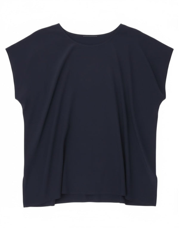 Vintage mujer blusa sin mangas Top Reino Unido 20 2XL seda azul marino