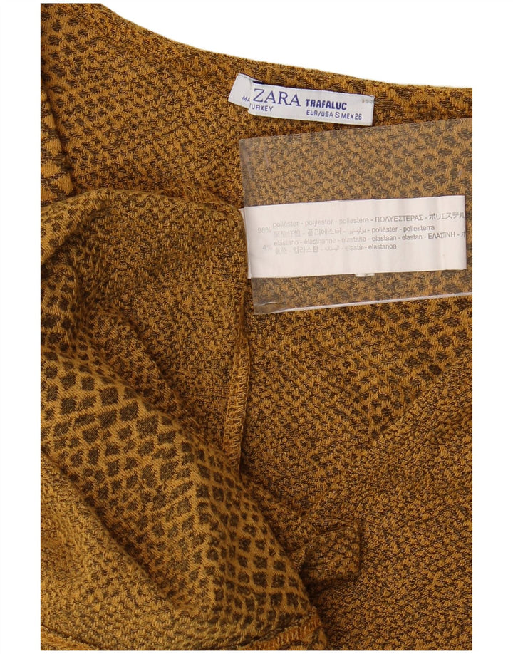 ZARA Vestido ajustado de manga larga para mujer UK 8 Small Amarillo Estampado animal