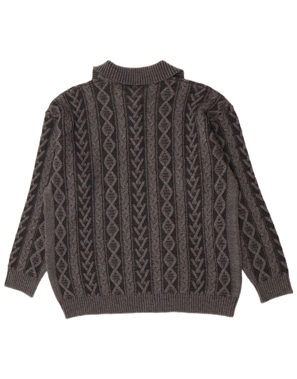 Vintage hombres zip cuello jumper suéter IT 52 lana geométrica gris grande
