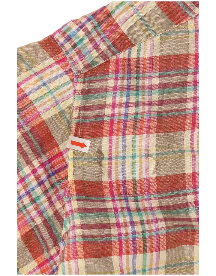 Camisa vintage de manga corta para hombre de algodón a cuadros multicolor medio