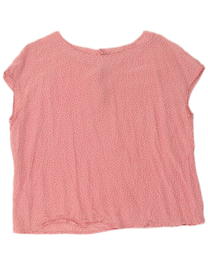 Vintage mujer blusa Top Reino Unido 14 gran rosa lunares seda