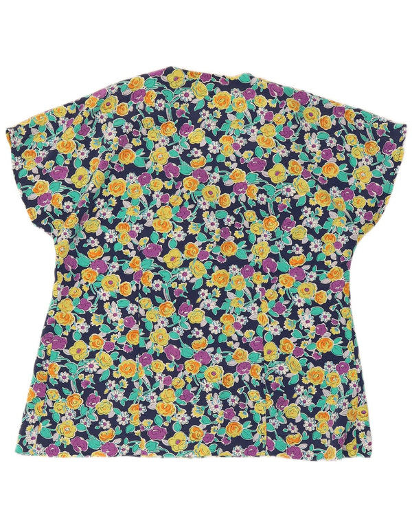 Vintage mujer camisa de manga corta blusa Reino Unido 16 grande multicolor floral