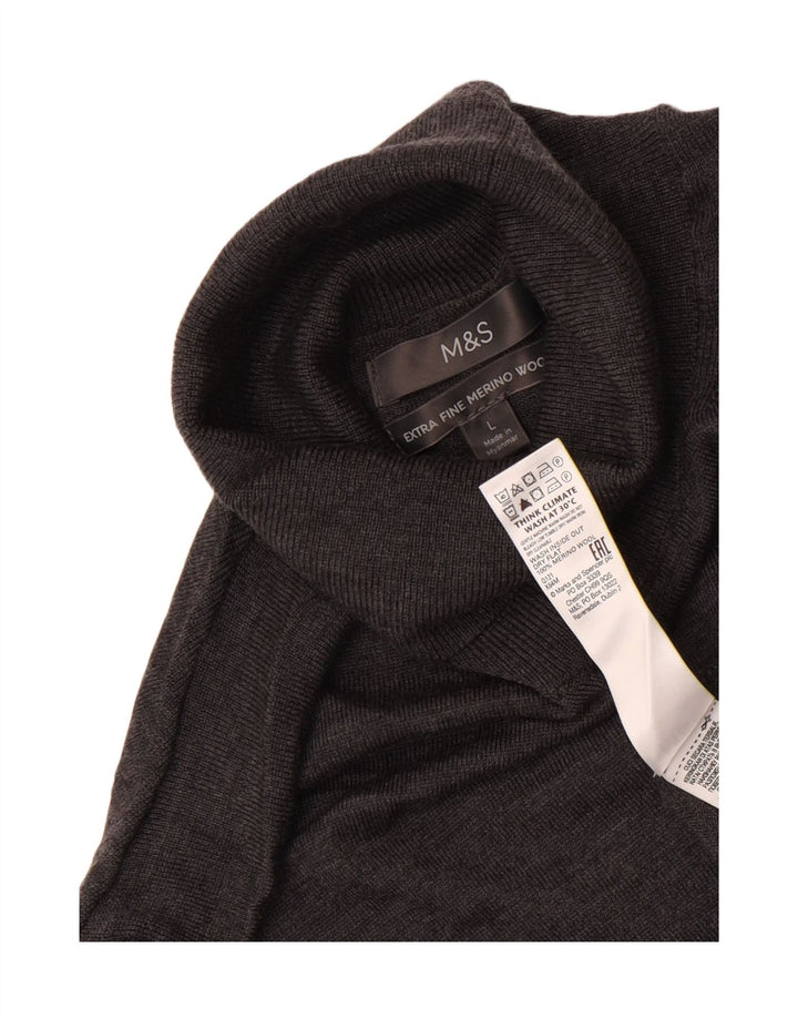Marks & Spencer Jersey con cuello vuelto para hombre, talla grande, lana merino gris