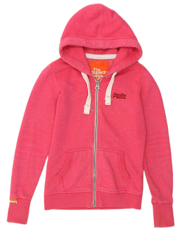 SUPERDRY Suéter con capucha y cremallera para mujer UK 6 XS Algodón rosa