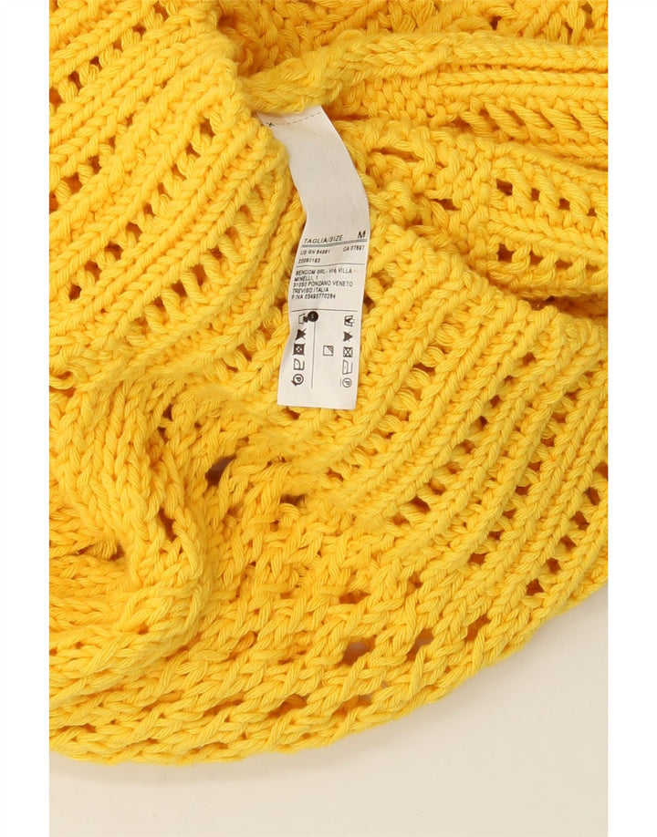 BENETTON Womens See Through Crew Neck Jumper Sweater UK 12 Medium Yellow Vintage Benetton and Second-Hand Benetton from Messina Hembry 