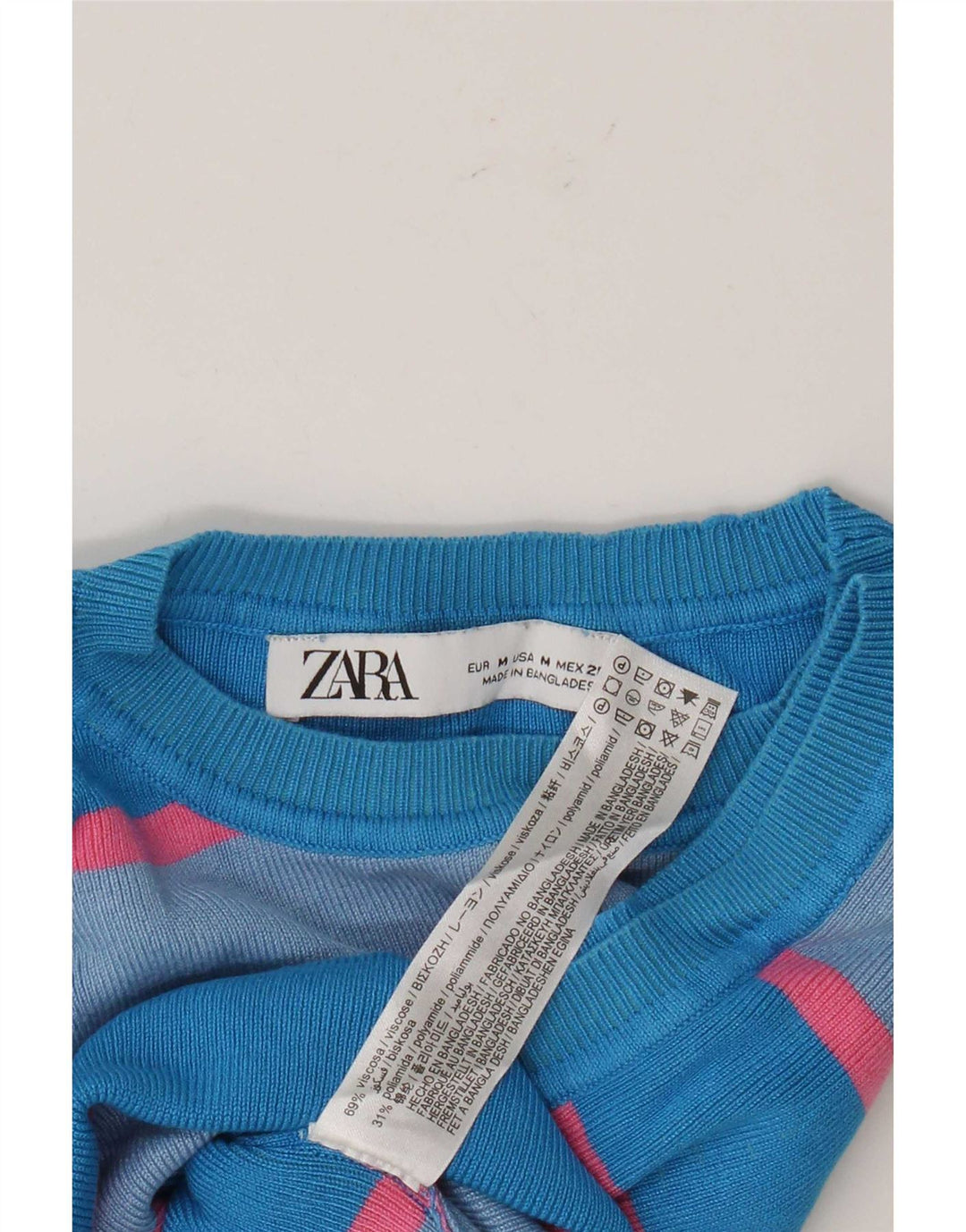 Zara Mujer Crop Vest Top UK 40 Viscosa Rayas Azul Medio