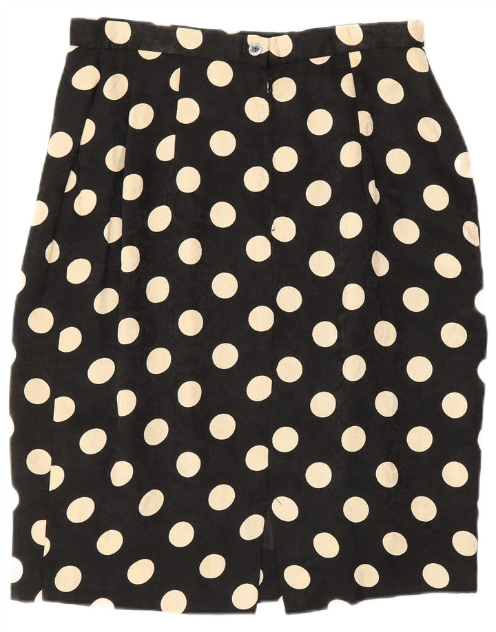 Vintage mujer manga corta 2 piezas falda conjunto Reino Unido 12 mediano W28 negro