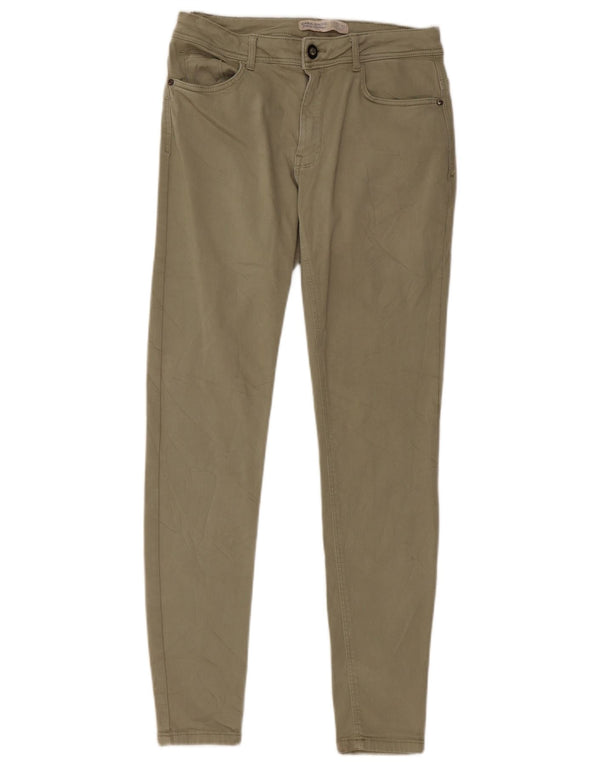 Zara Mujer Pantalones Casuales Slim EU 38 Small W28 L29 Algodón Caqui