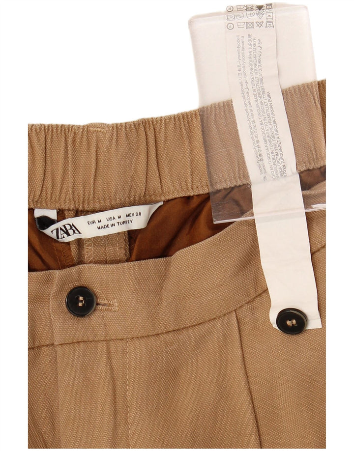 ZARA Mujer Pantalón Cropped Pegged Medium W28 L23 Marrón Lyocell