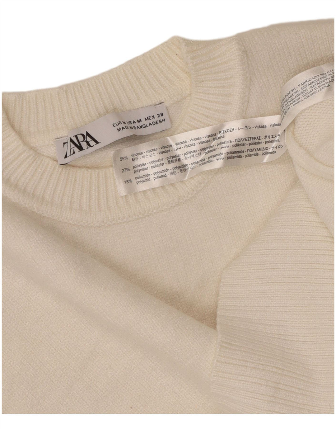 ZARA Jersey de cuello redondo para mujer, talla 44, viscosa blanca mediana