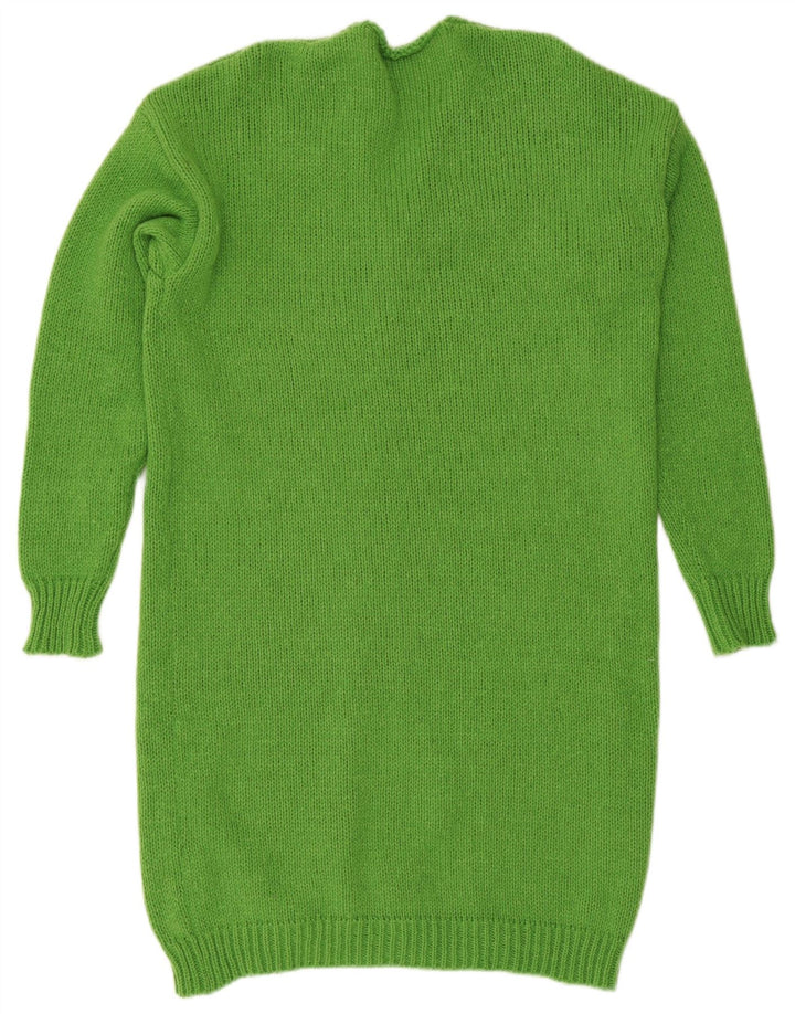Vintage mujer longline abierto cardigan suéter Reino Unido 14 poliéster verde medio