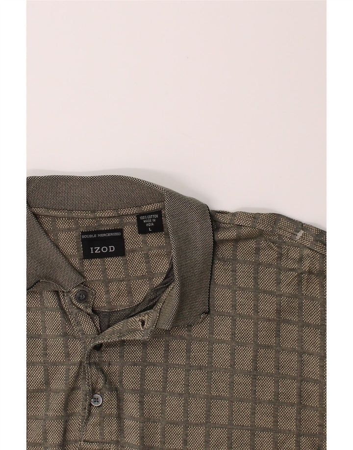IZOD Mens Polo Shirt Large Beige Check Cotton Vintage Izod and Second-Hand Izod from Messina Hembry 