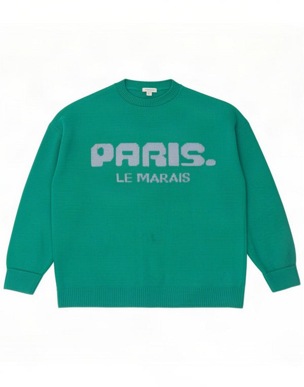 Topshop Womens Graphic Oversized Crew Neck Jumper Sweater UK 10 Small Green