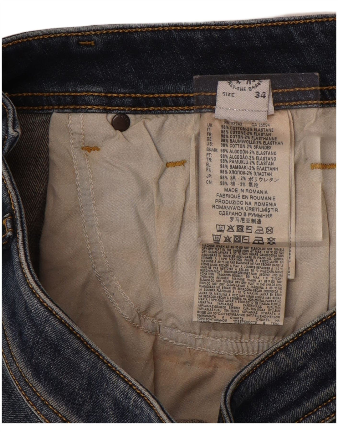 DIESEL Vaqueros pitillo desgastados para hombre W34 L35 Algodón azul