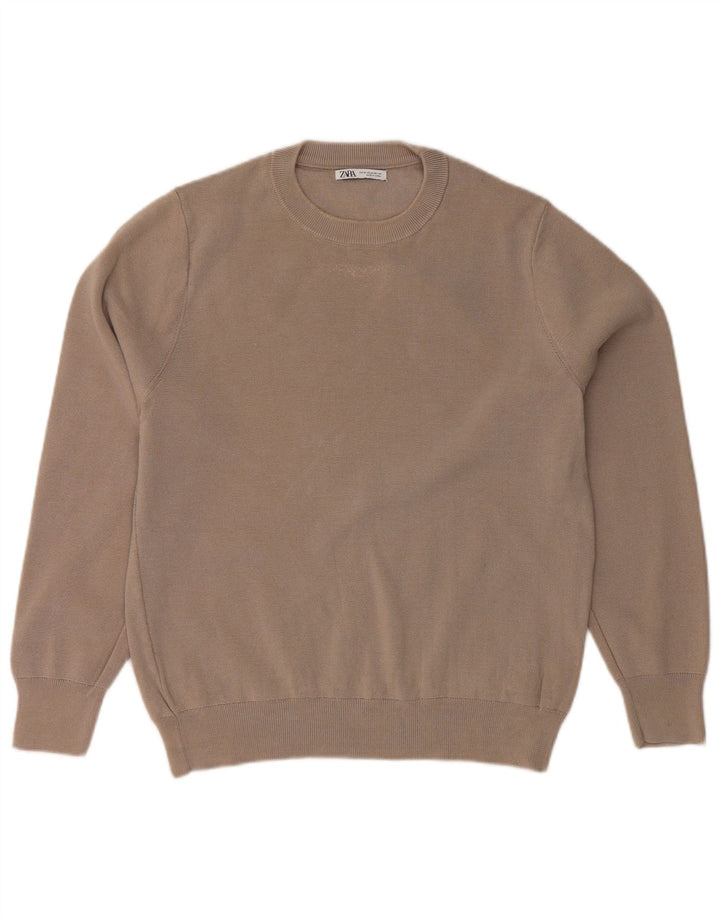 ZARA Jersey de cuello redondo para mujer UK 44 Algodón gris medio