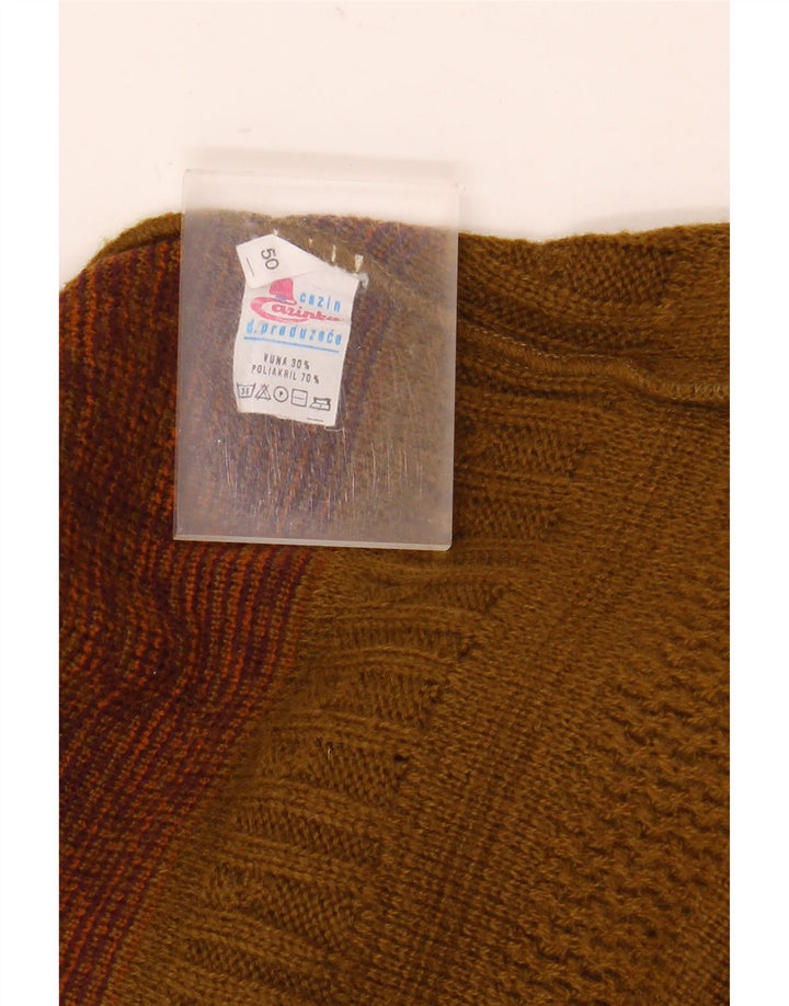 Vintage hombres botón cuello jersey suéter EU 50 medio caqui Fair Isle