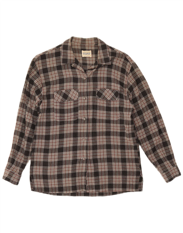 Benetton Camisa De Franela Mujer ES 42 Viscosa A Cuadros Gris Medio
