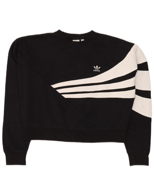 Adidas Mujer Crop Sudadera Jumper UK 46 Grande Negro Colorblock Algodón