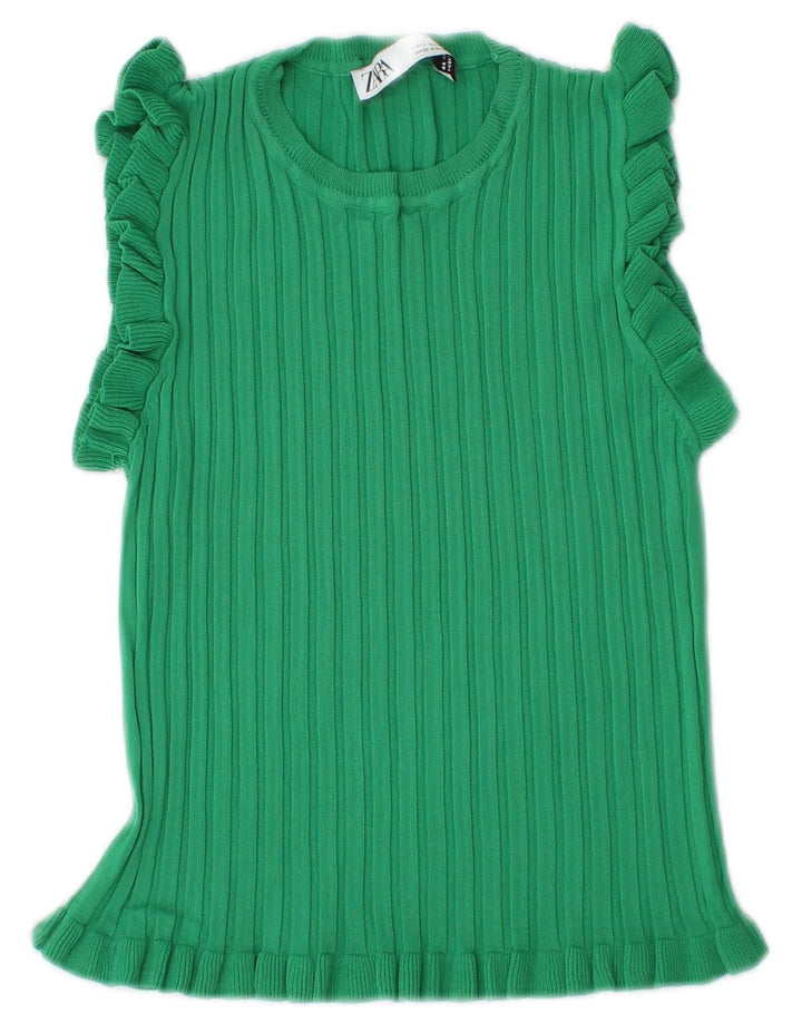 Zara Mujer Crop Camiseta Top UK 40 Verde Medio