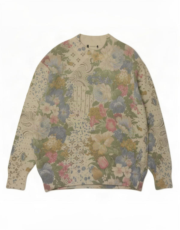 Vintage mujer tortuga cuello jumper suéter Reino Unido 16 grande verde floral