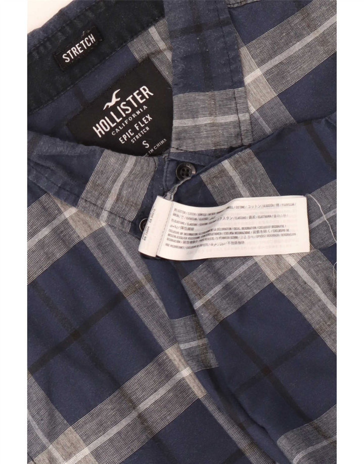 Camisa Hollister Stretch Hombre Pequeña Algodón A Cuadros Azul Marino
