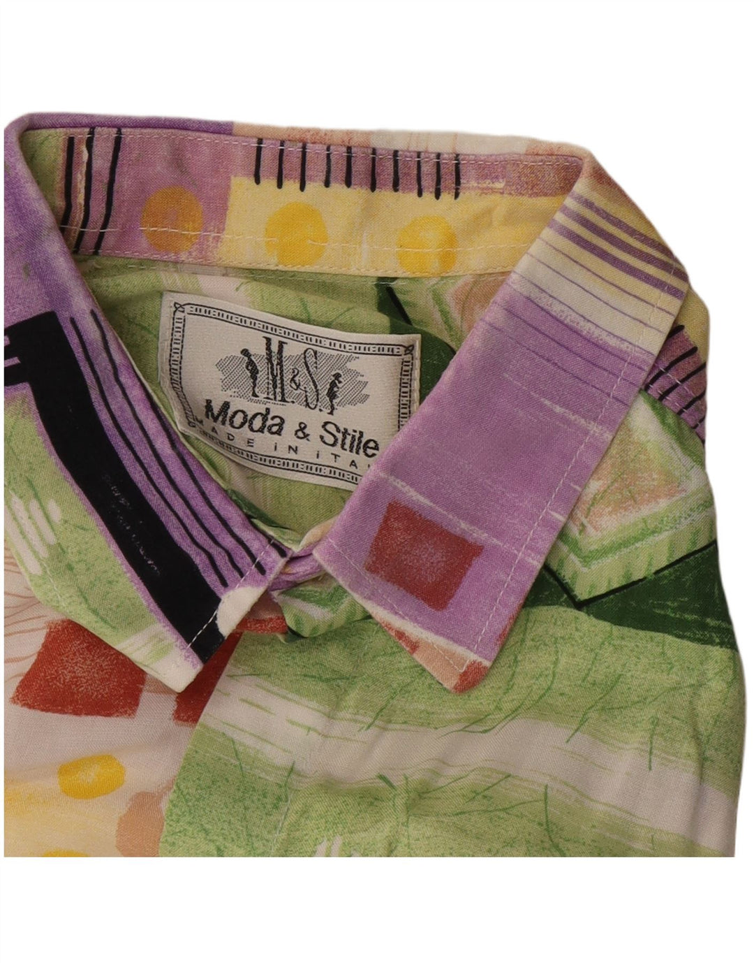 VINTAGE Camisa de manga corta para hombre Patchwork multicolor medio