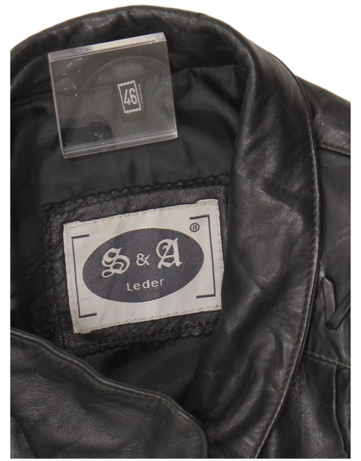 Chaqueta de cuero vintage para mujer IT 46 cuero negro grande