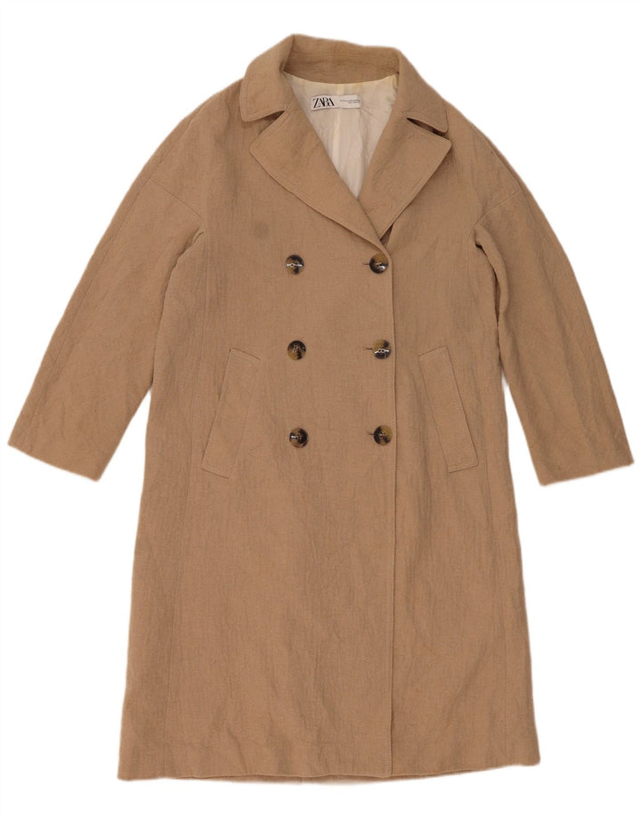 ZARA Mujer Abrigo Cruzado UK 44 Algodón Beige Medio