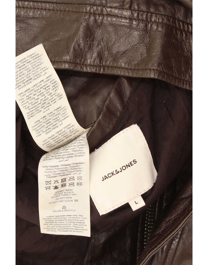Jack & Jones Chaqueta de cuero para hombre Reino Unido 40 Grande Marrón