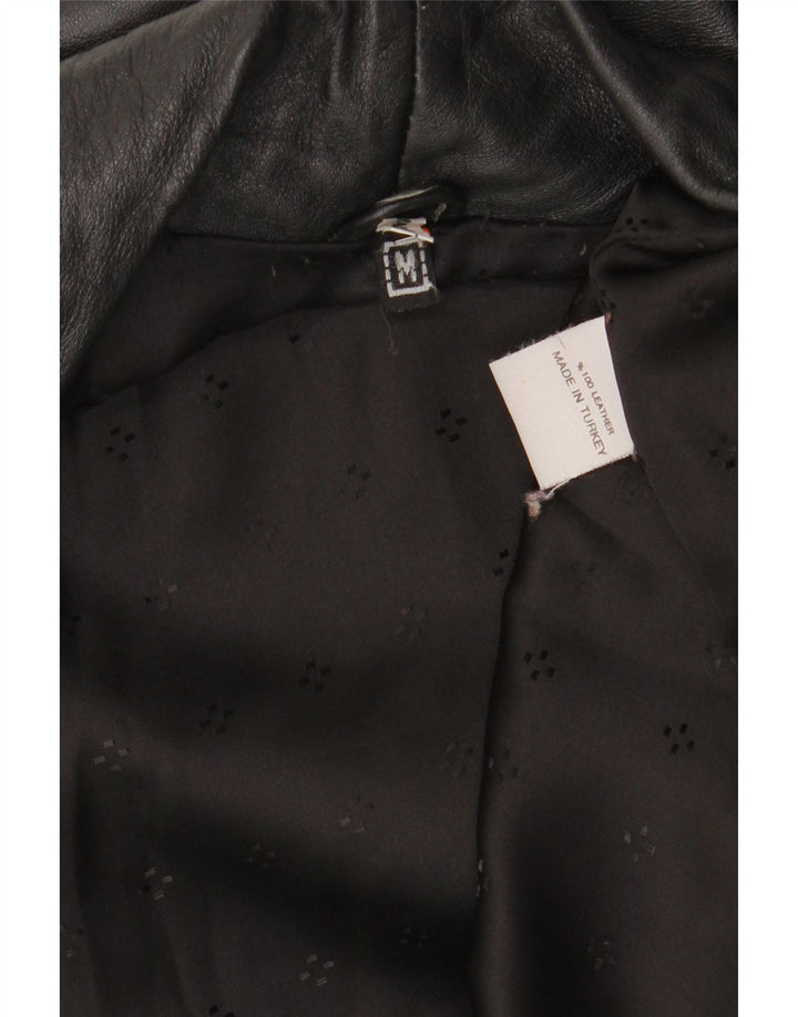 VINTAGE Abrigo de cuero de gran tamaño para mujer Reino Unido 14 Cuero negro mediano