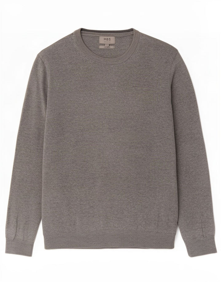 Marks & Spencer Jersey con cuello barco para hombre, talla grande, algodón gris