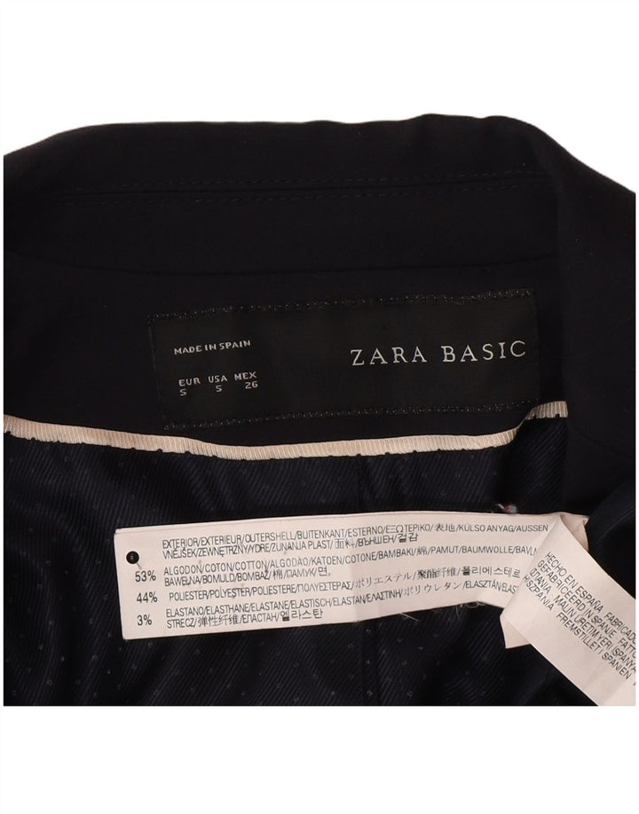 Zara Chaqueta Blazer De 1 Botón para Mujer UK 10 Small Azul Marino Algodón