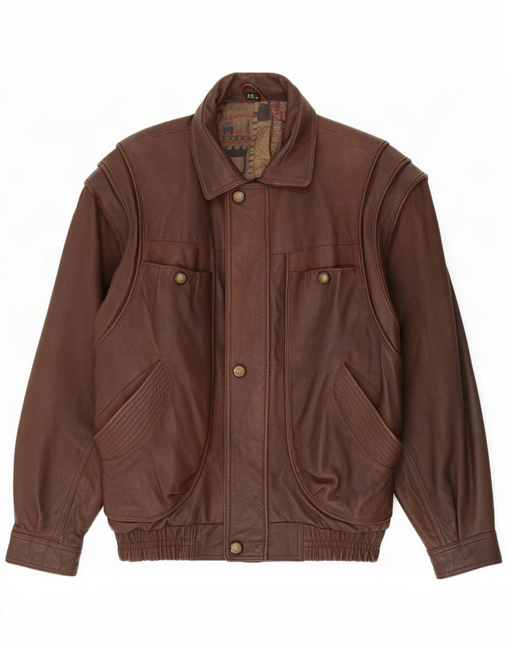 Berto Lucci Chaqueta de cuero para hombre UK 38 Marrón medio
