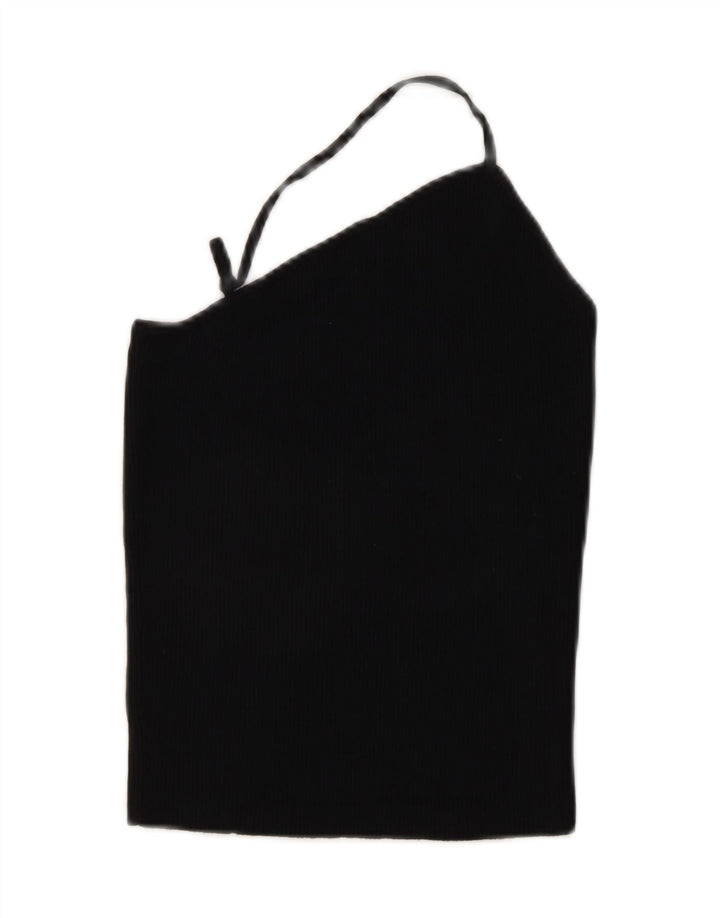 Zara Top corto con hombros descubiertos para mujer UK 8 Small Viscosa negra