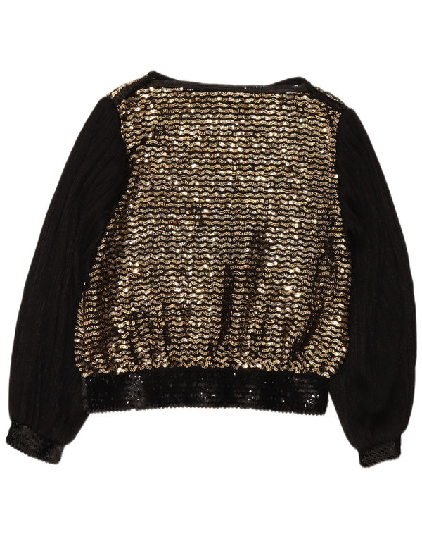 Vintage mujer manga larga lentejuelas blusa Top Reino Unido 18 XL oro colorblock