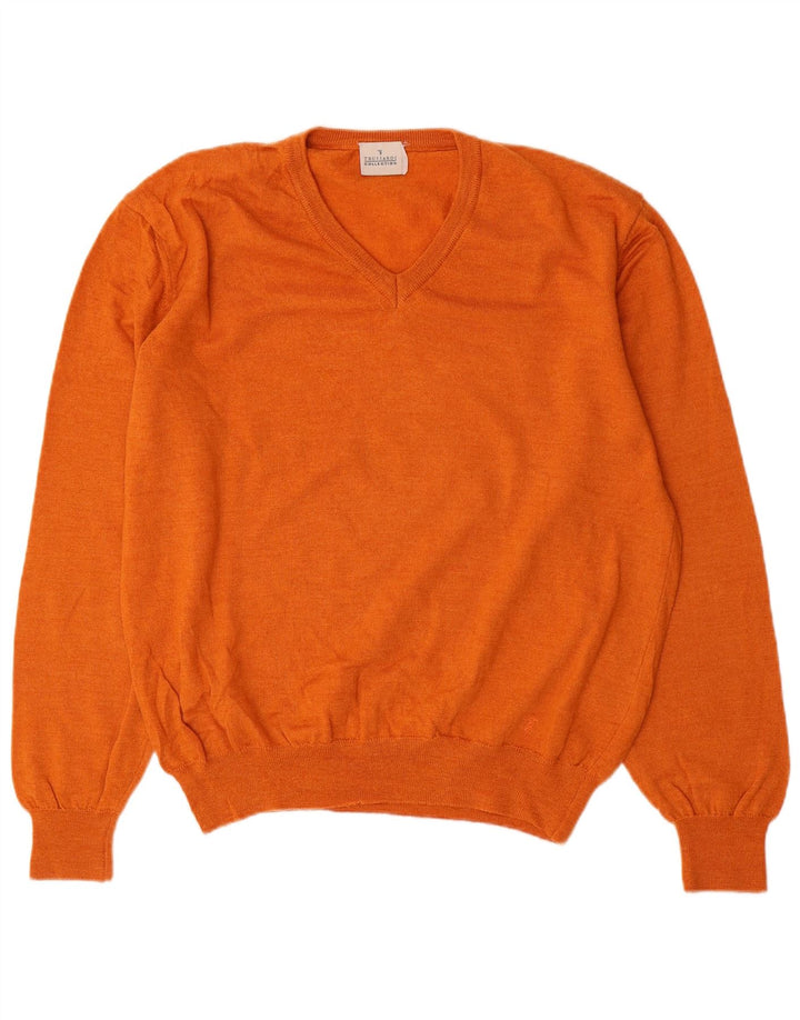 TRUSSARDI Jersey con cuello en V para mujer UK 20 2XL Lana naranja