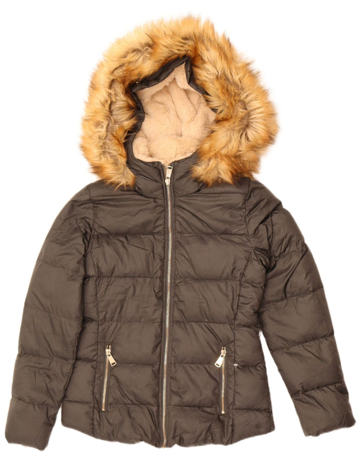 Zara Mujer Chaqueta Acolchada Con Capucha UK 6 XS Gris Poliéster