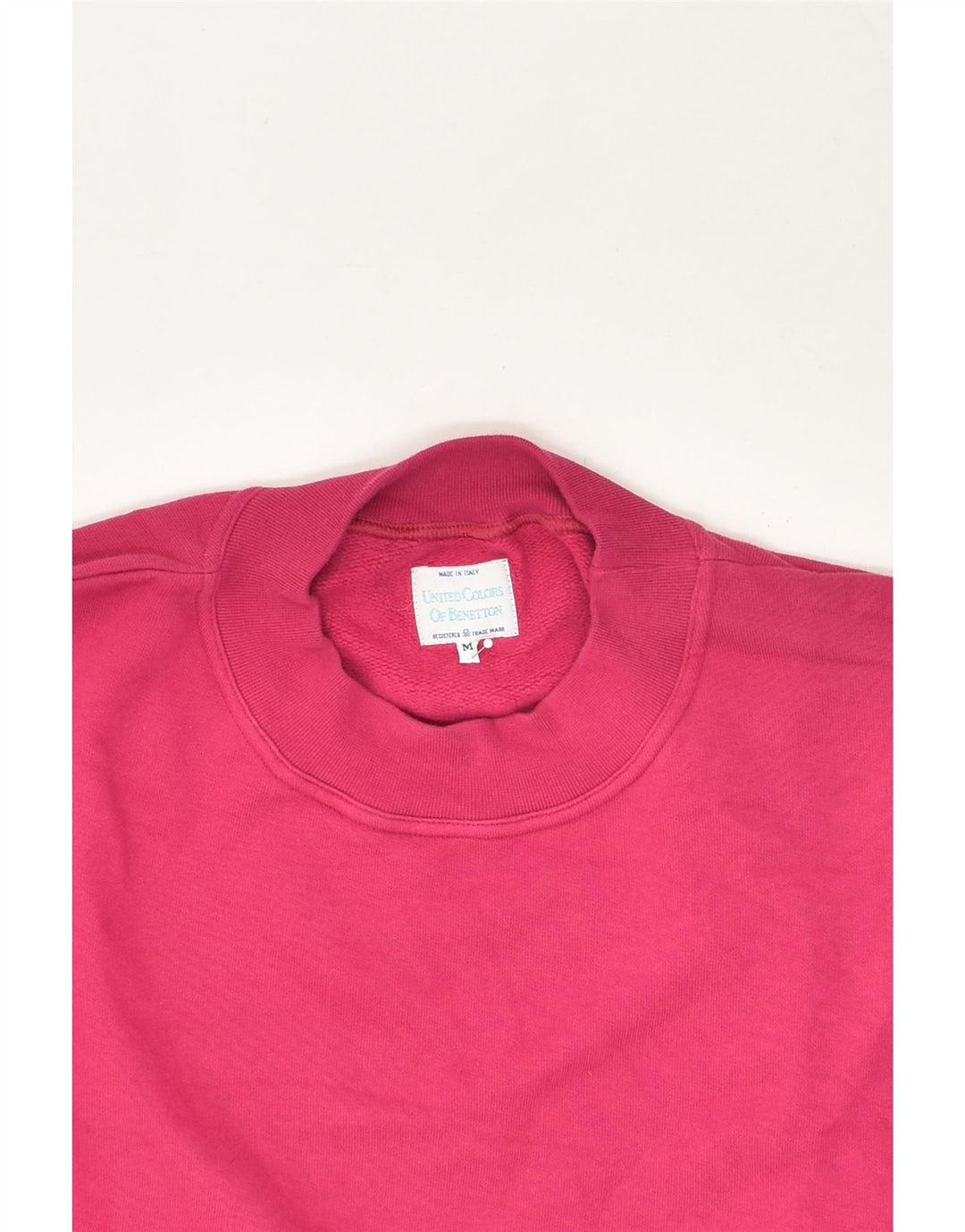 BENETTON Womens Crop Sweatshirt Jumper UK 14 Medium Pink Cotton | Vintage Benetton | Thrift | Second-Hand Benetton | Used Clothing | Messina Hembry 