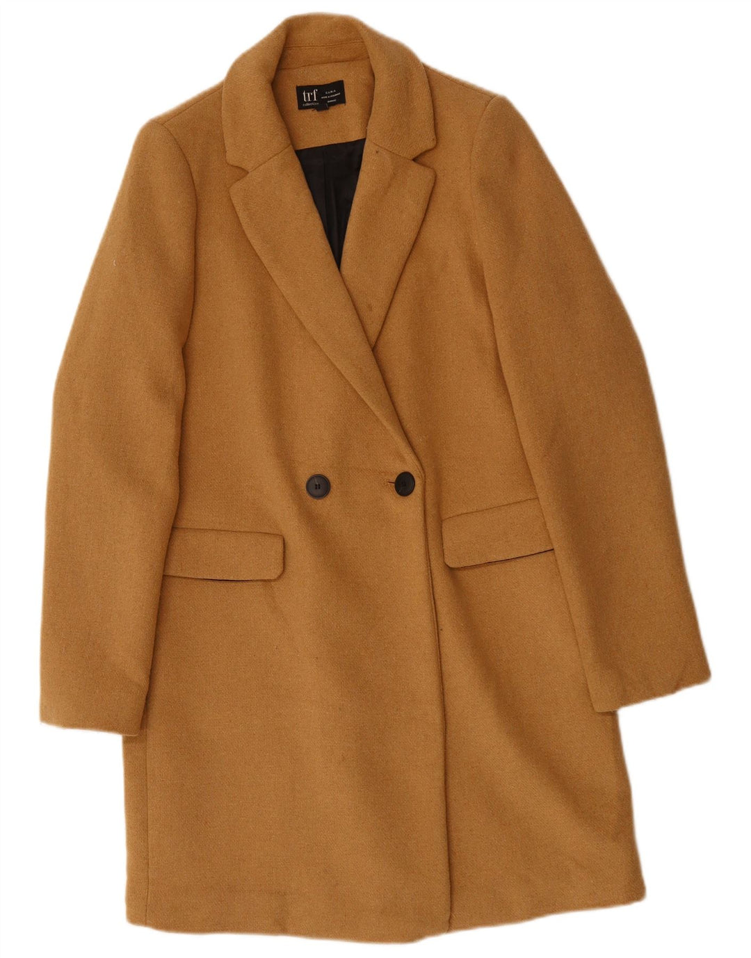 ZARA Womens Double Breasted Coat UK 10 Small Beige Polyester