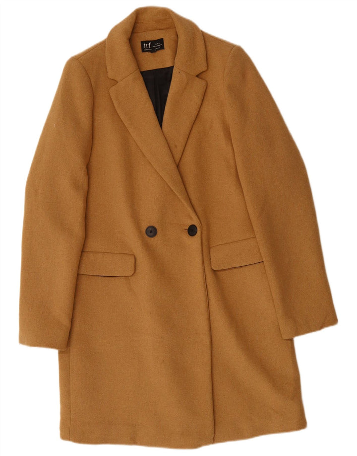 ZARA Womens Double Breasted Coat UK 10 Small Beige Polyester