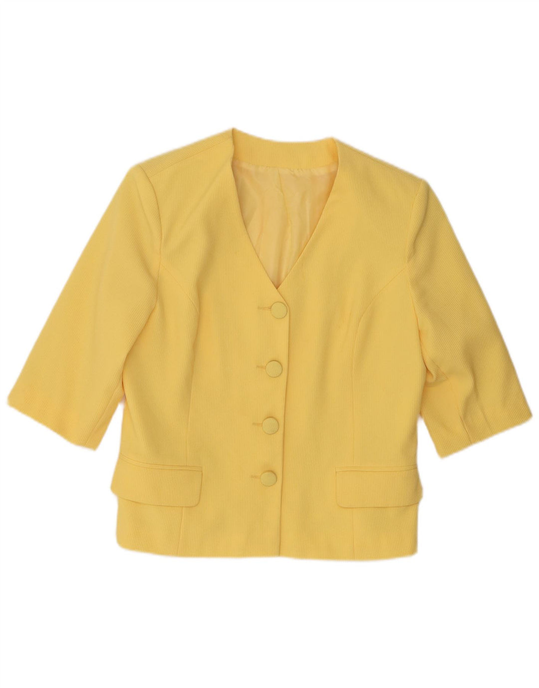 Vintage mujer 4 botón manga corta Blazer chaqueta Reino Unido 12 amarillo medio